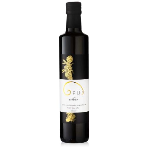 A bottle of Opus Oléa, an ultra premium extra virgin olive oil.