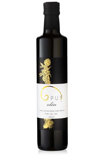 A bottle of Opus Oléa, a New 25/26 Harvest high polyphenol oil.