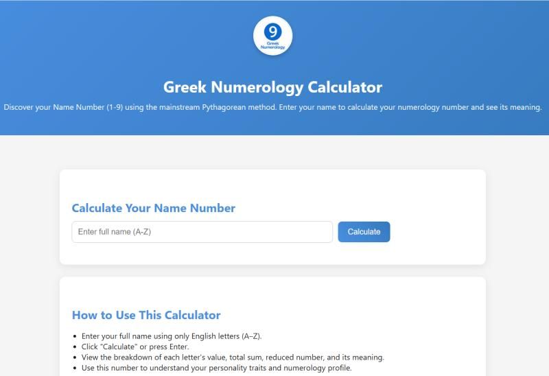 image of Greek Numerology Calculator