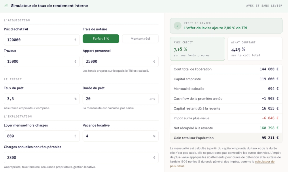 image of Simulateur calcul TRI immobilier