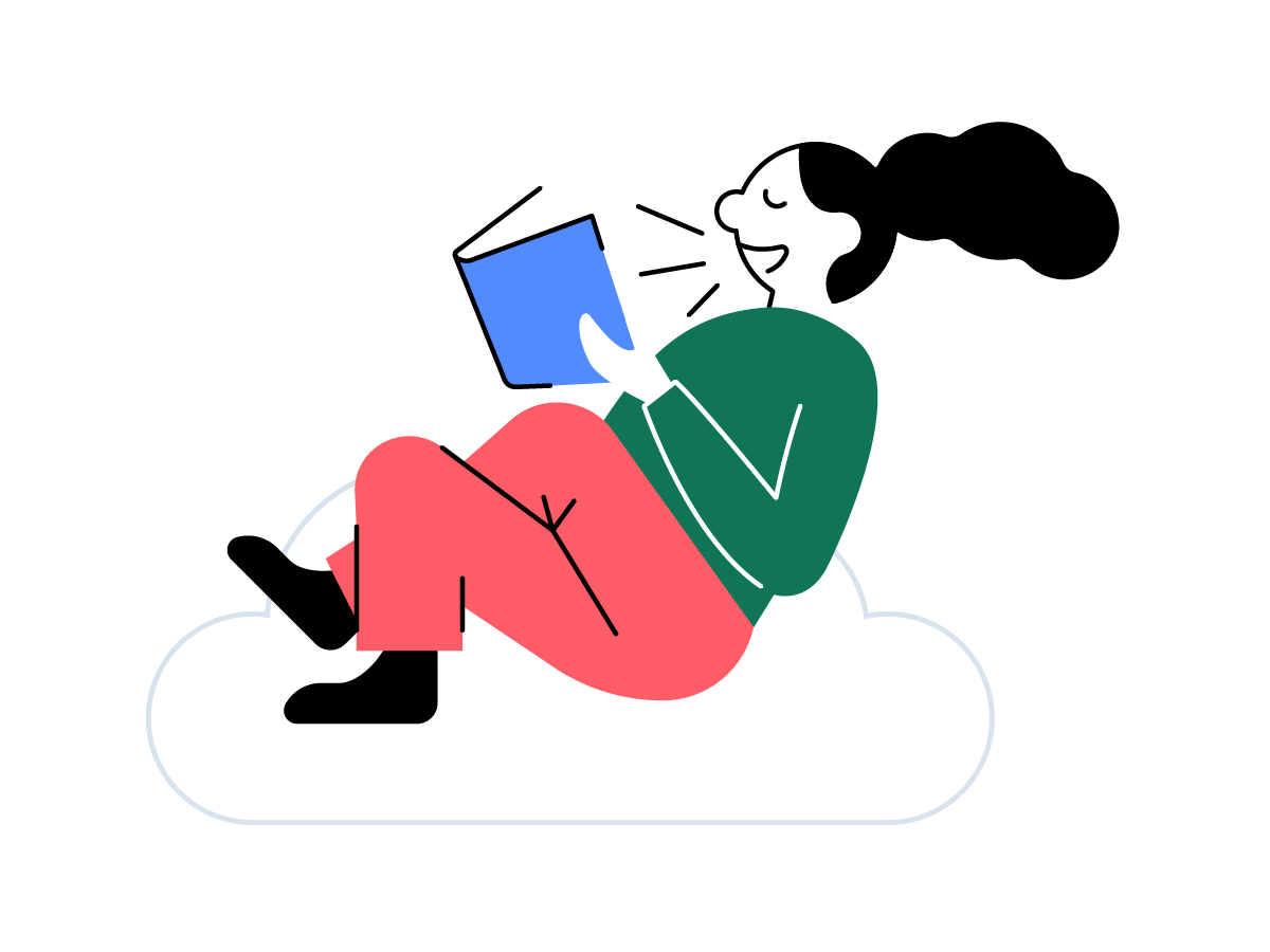 en person sitter og leser bok på en sky