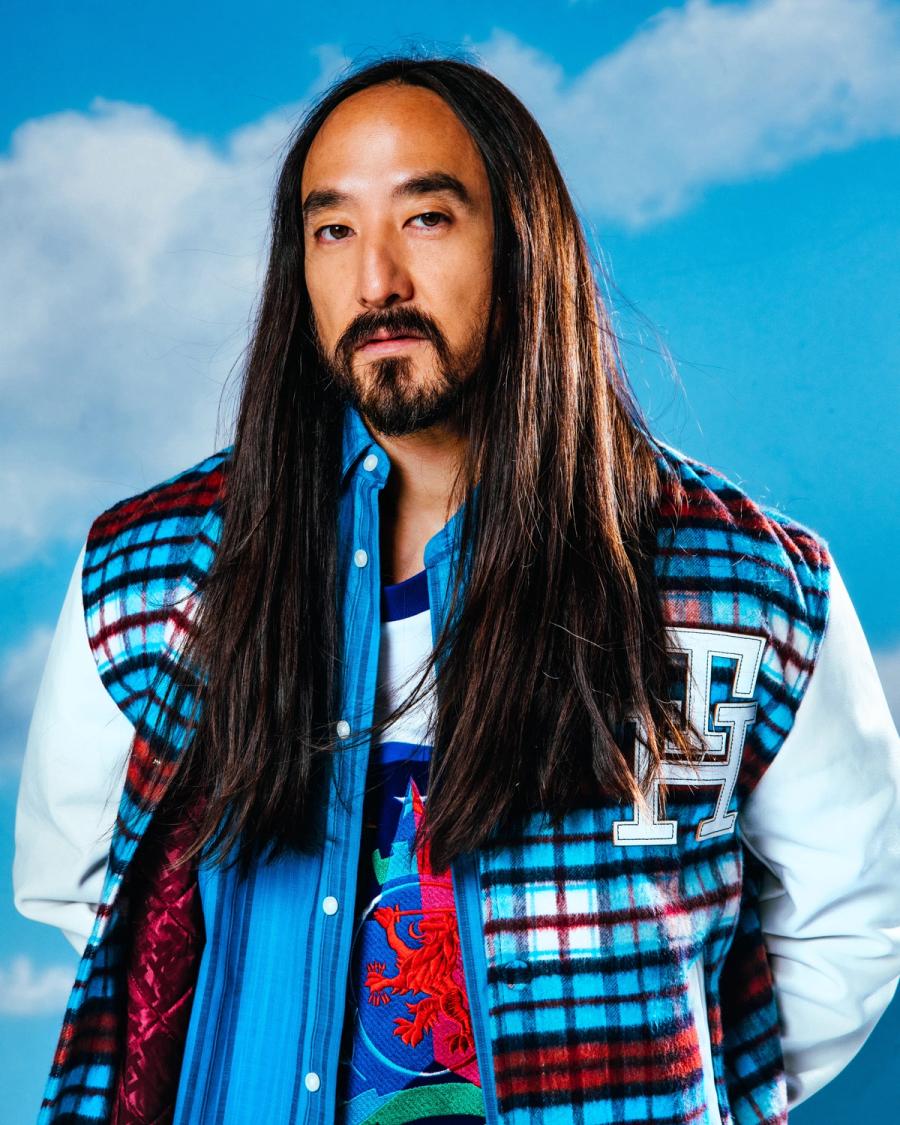 Steve Aoki, wearing a Tommy Hilfiger Jacket and sweater, photographed for Complex and Tommy Hilfiger by photographer Taylor Miller.