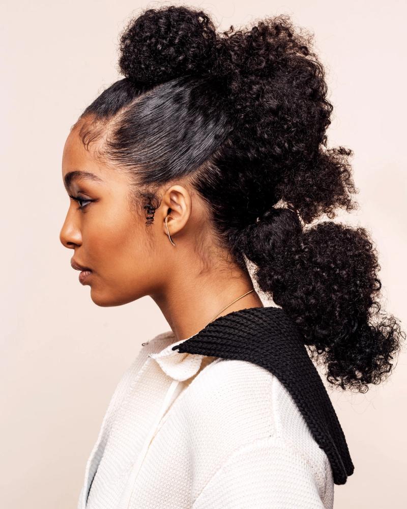 Actress YARA SHAHIDI, looking sideways and showing her hairstyle, photographed in New York City by fashion and celebrity photographer Taylor Miller who is located in Brooklyn, NY. 