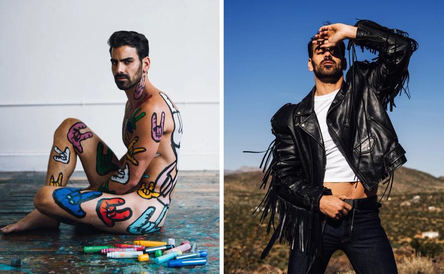 Model and Author Nyle DiMarco, covered in painted symbol for Love, photographed in New York City by fashion and celebrity photographer Taylor Miller who is located in Brooklyn, NY. 
