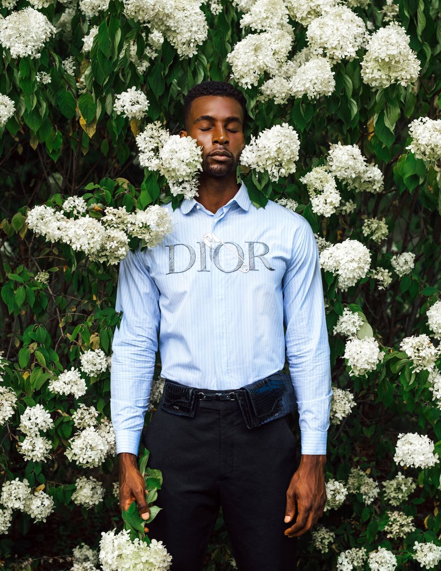 Model Joshua Cummings, wearing Dior, photographed for L'Officiel Hommes shot by photographer Taylor Miller.