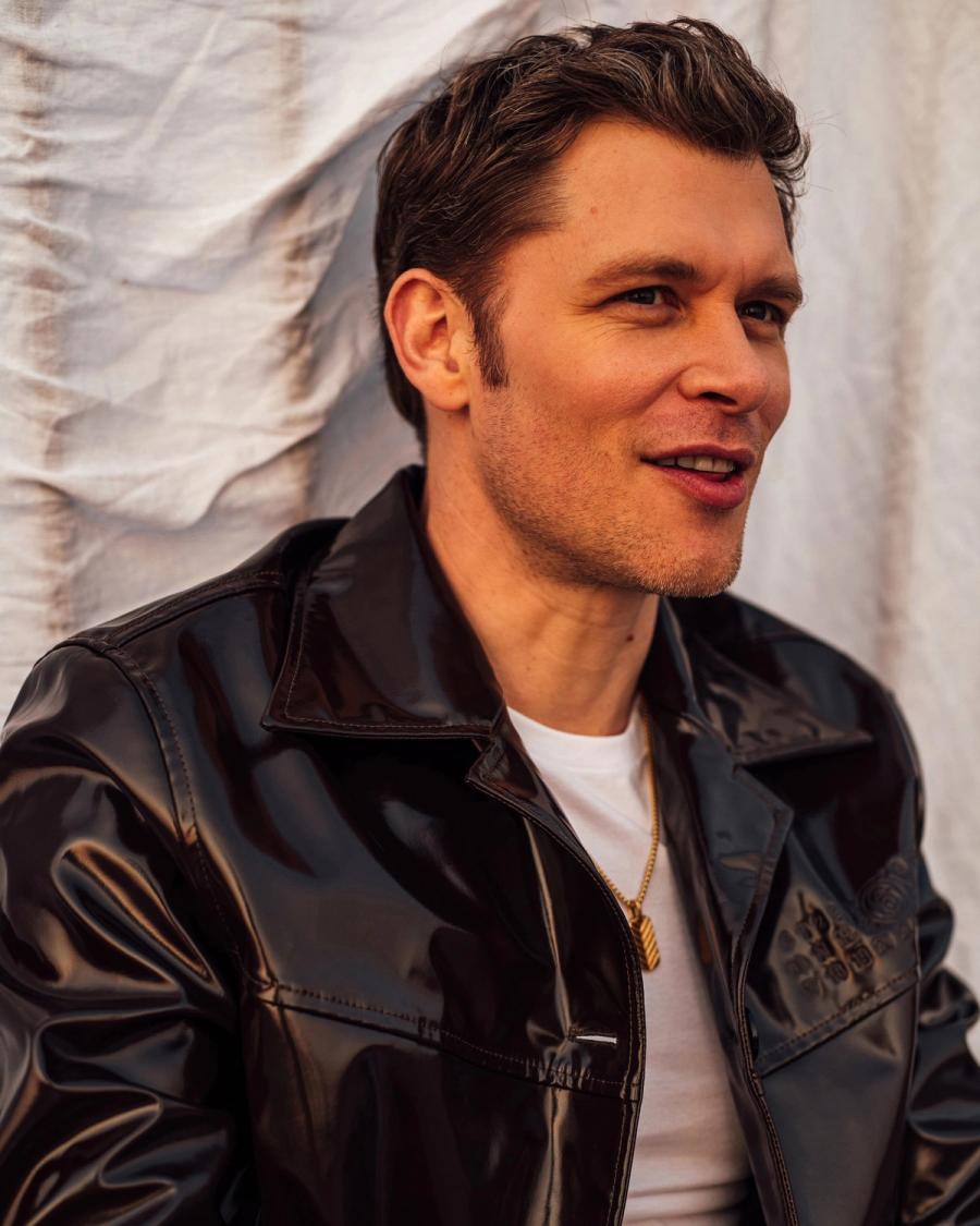 Actor Joseph Morgan, wearing a leather jacket, photographed for Numéro Netherlands shot by photographer Taylor Miller.