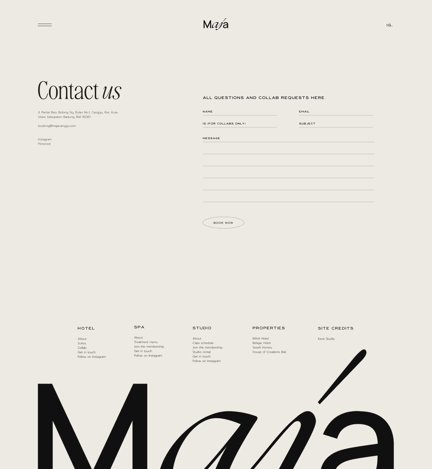 Mockup of the Website's contact form for Maja Bali. Design by eeze studio Mockup of the Website's contact form for Maja Bali. Design by eeze studio