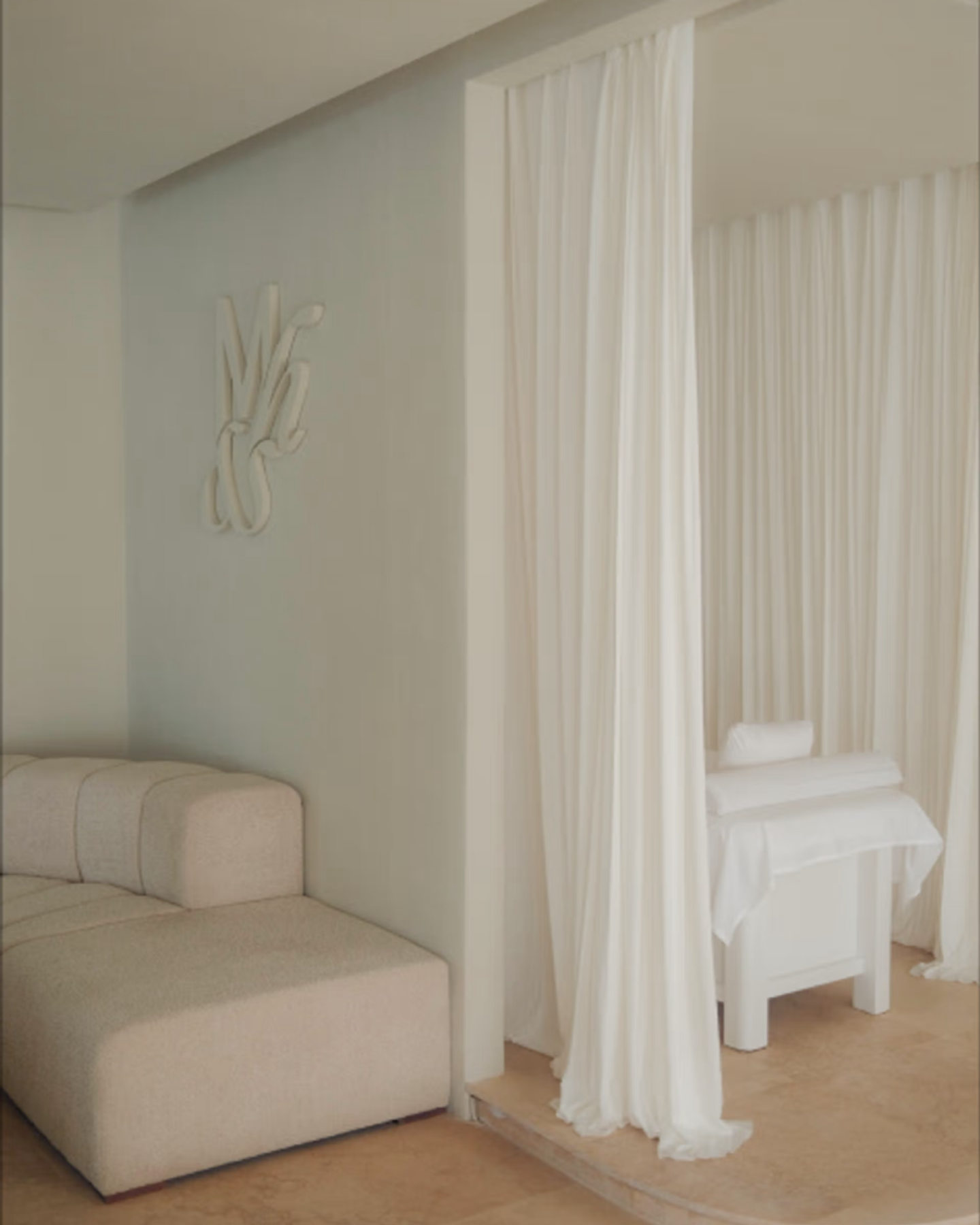 Interior of Maja Spa showing the usage of the logo in the lobby