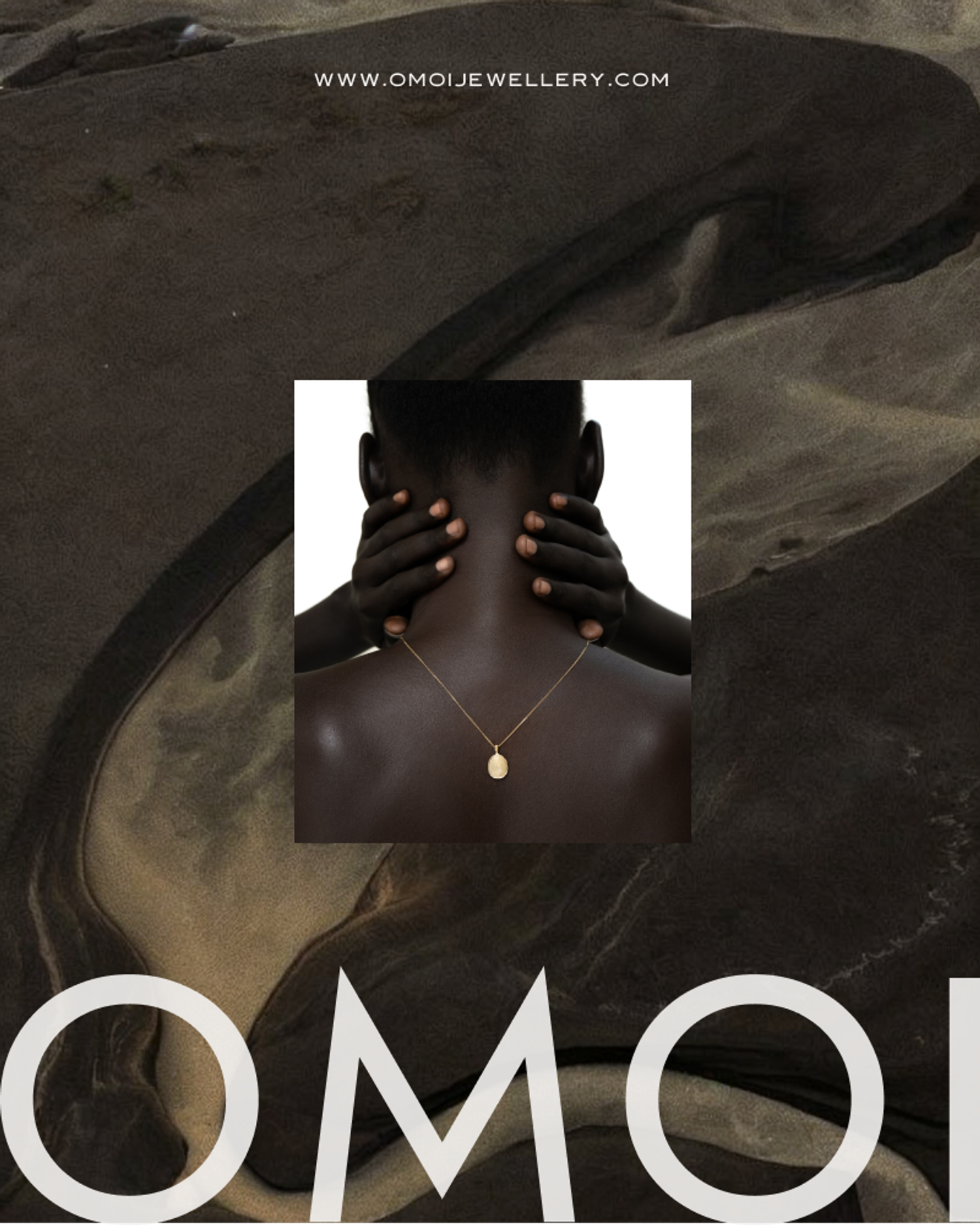 Mockup for Creative Direction using imagery from OMOI and texture, showcasing the forever pendant Mockup for Creative Direction using imagery from OMOI and texture, showcasing the forever pendant. Design by eeze studio