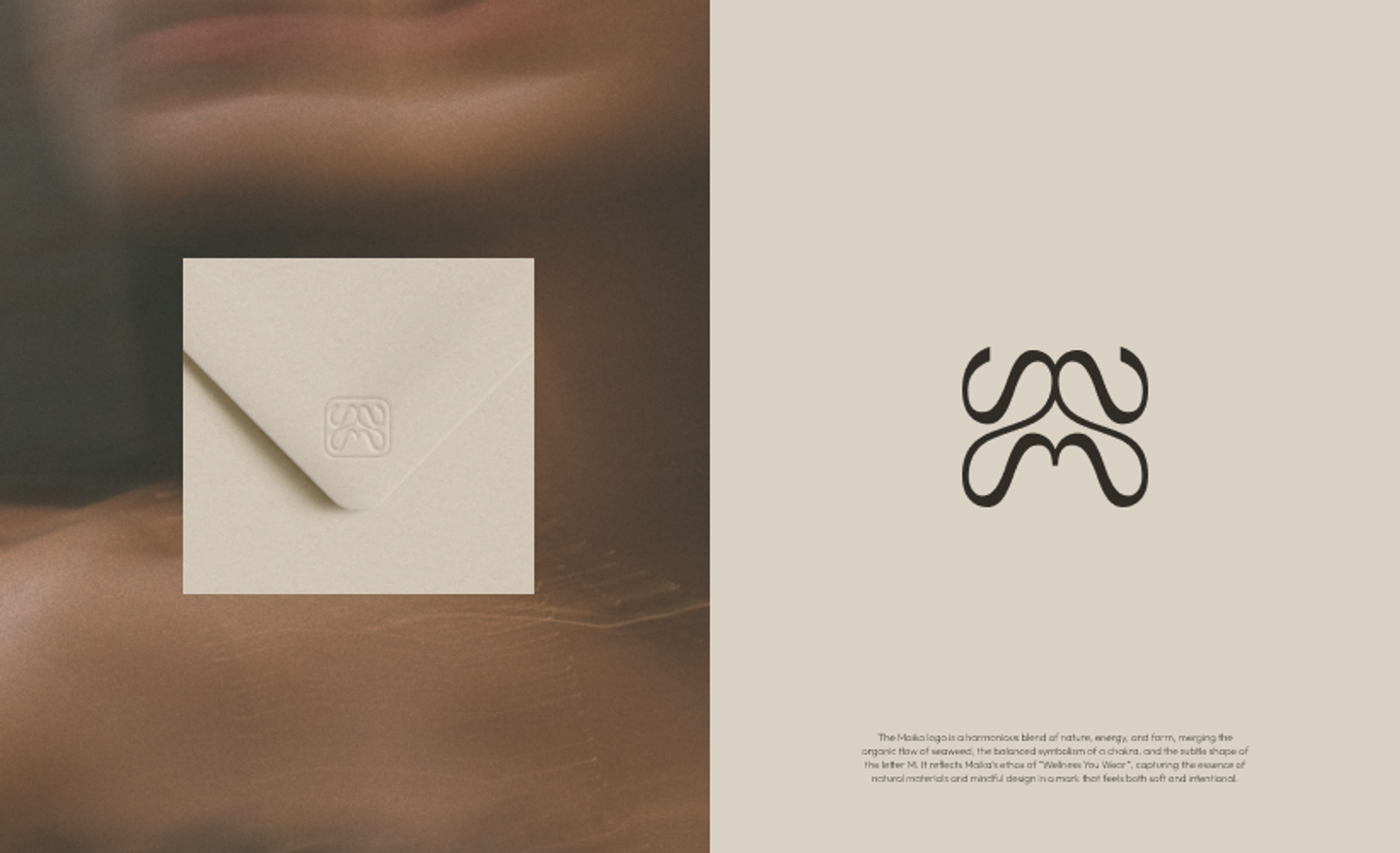 MAIKA stationery suite with embossed envelope and brand icon, detail for creative subscription branding and identity design by Eeze Studio