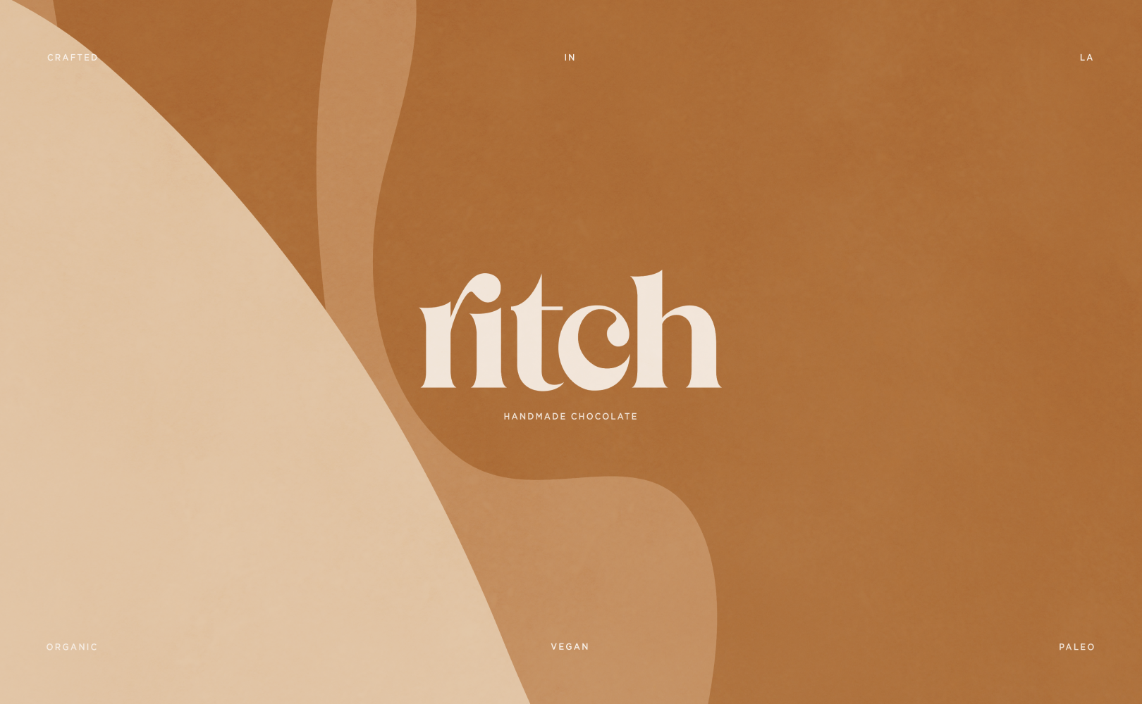 Ritch Handmade Chocolate – Brand Identity Lockup in Sacred Spice theme colors by eeze studio Brand identity lockup for Ritch Handmade Chocolate featuring serif logotype and soft organic shapes in Sacred Spice theme colors.