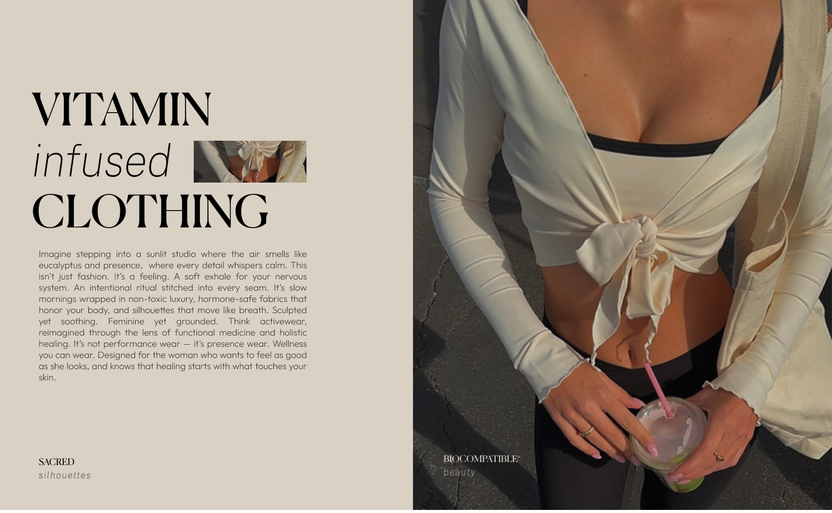MAIKA Vitamin Infused Clothing Visual – Brand Copy & Apparel Creative by Eeze Studio MAIKA visual for vitamin infused clothing, featuring mindful copy and product styling, capturing modern wellness apparel branding by Eeze Studio