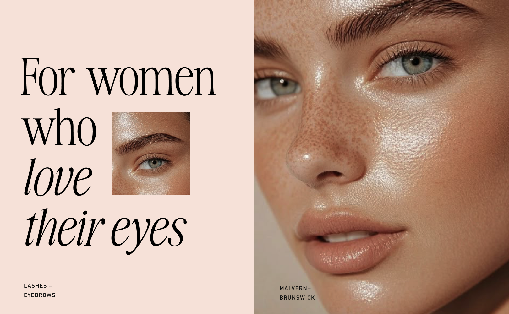 Website mockup of a section with Image and Text for Eyecandy Lashes featuring modern design with bold typography and high-contrast visuals. Design by eeze studio.