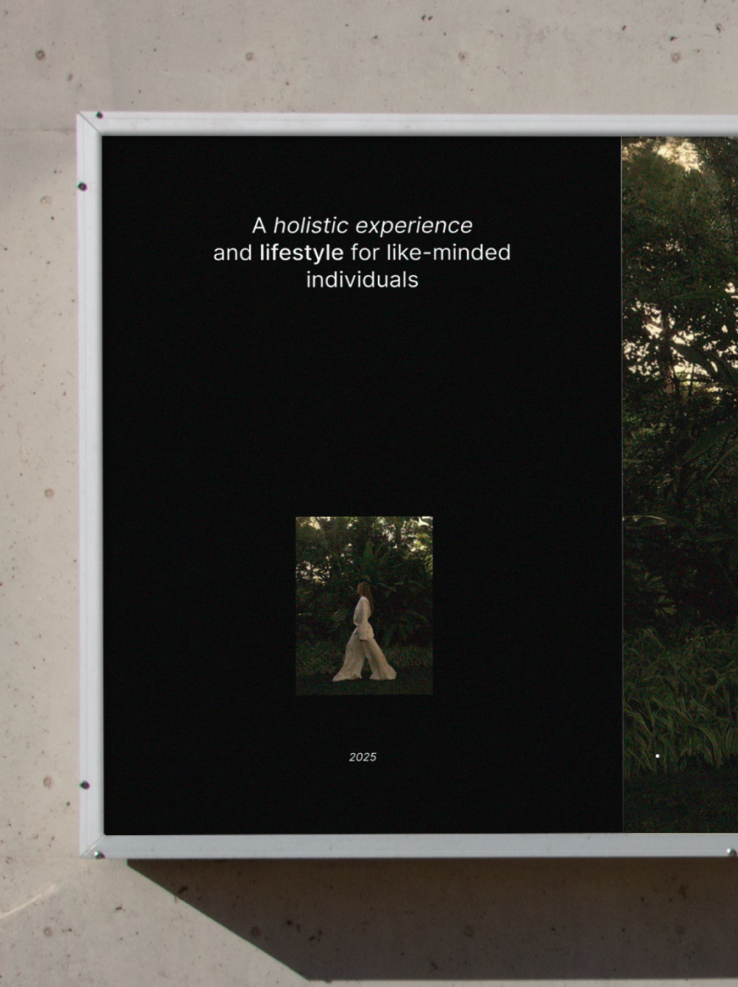 OREUM Poster Design—Holistic Lifestyle Brand Promotion by Eeze Studio Brand poster for OREUM presenting holistic lifestyle messaging and resort editorial imagery in bold black-and-white; brand identity and campaign visual by Eeze Studio for Bali wellness hospitality brands.