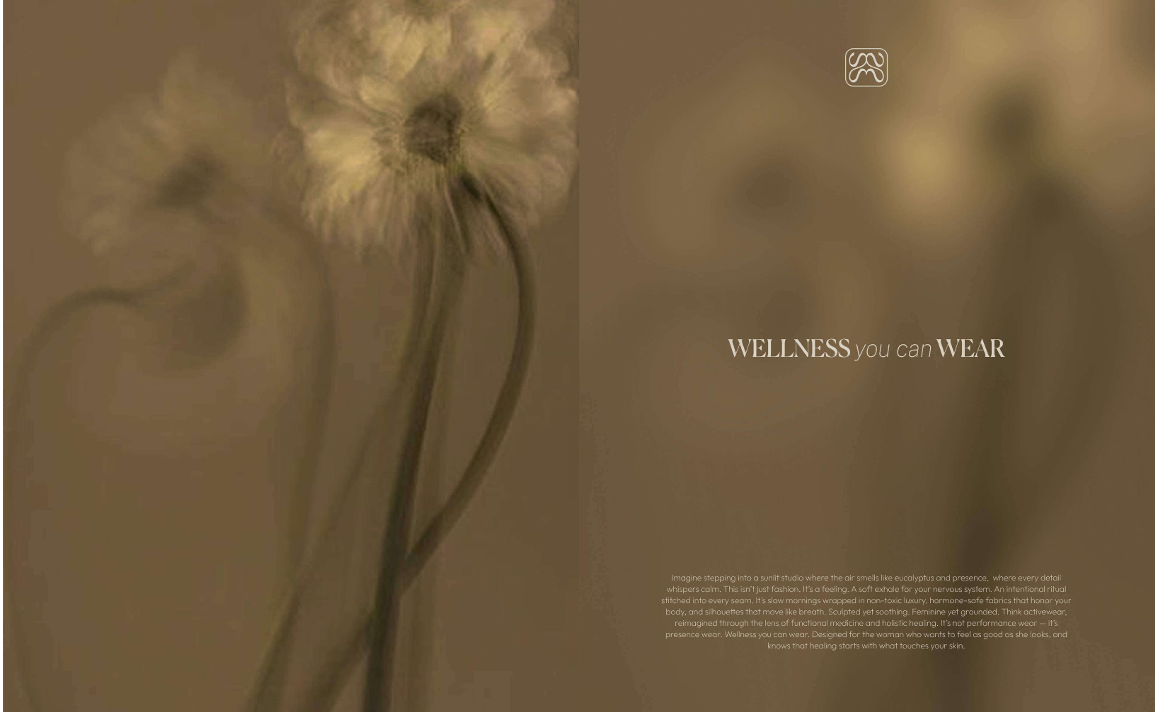 MAIKA branded spread with “Wellness you can wear” copy and botanical graphics, emphasizing natural, mindful apparel branding by Eeze Studio