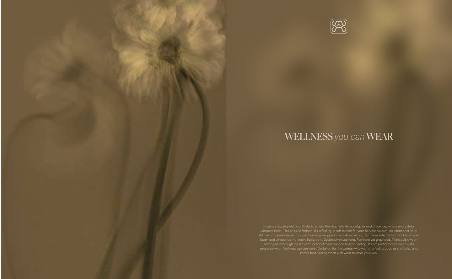 MAIKA branded spread with “Wellness you can wear” copy and botanical graphics, emphasizing natural, mindful apparel branding by Eeze Studio