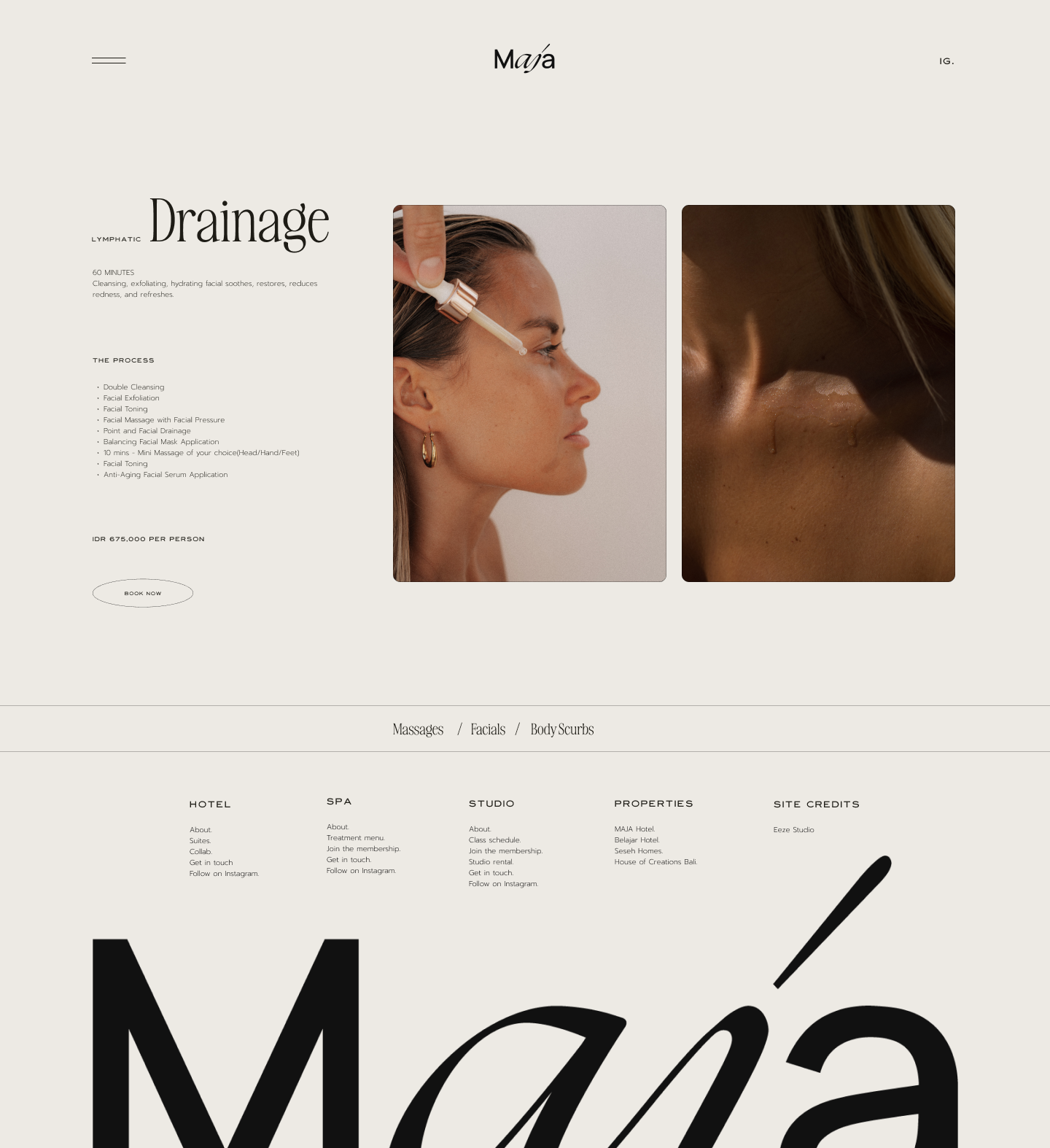 Mockup of the treatment page for Maja Spa. Mockup of the treatment page for Maja Spa. Design by eeze studio