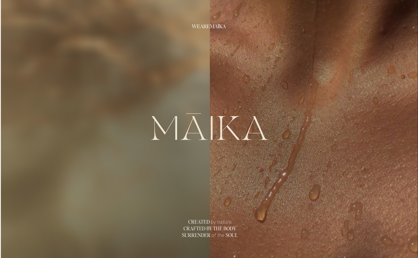 MAIKA Nature-Inspired Brand Visual – Creative Direction by Eeze Studio Nature-inspired brand visual for MAIKA featuring water droplets and minimalist typography, reflecting holistic wellness branding by Eeze Studio