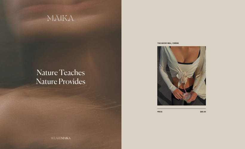 MAIKA Branding and Product Feature – Wellness Wear Creative Direction by Eeze Studio ellness-focused creative direction showing MAIKA product with modern typography and brand messaging, designed by Eeze Studio