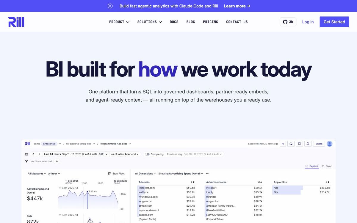 Rill Data product overview page