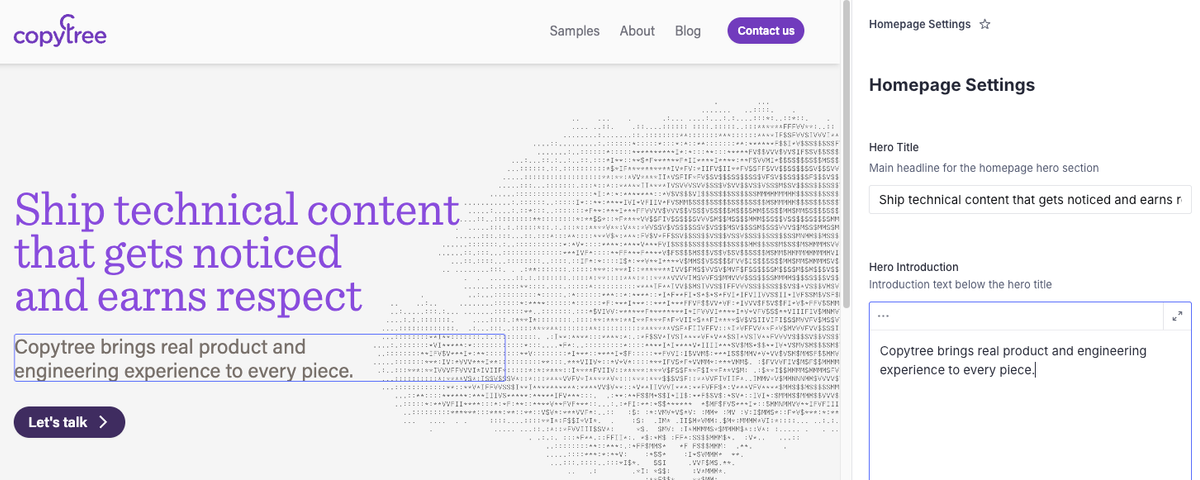 Copytree's new site alongside the Sanity Studio editing interface