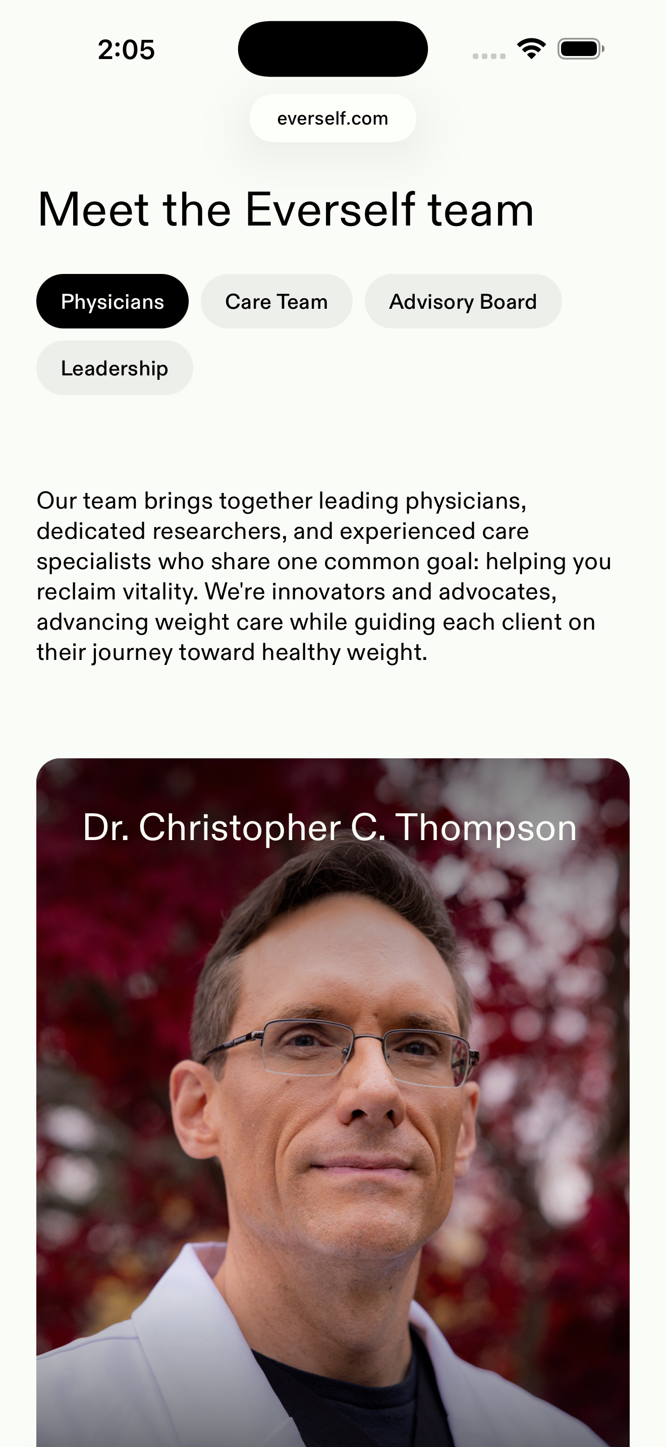 Everself mobile page screenshot in an iPhone simulator