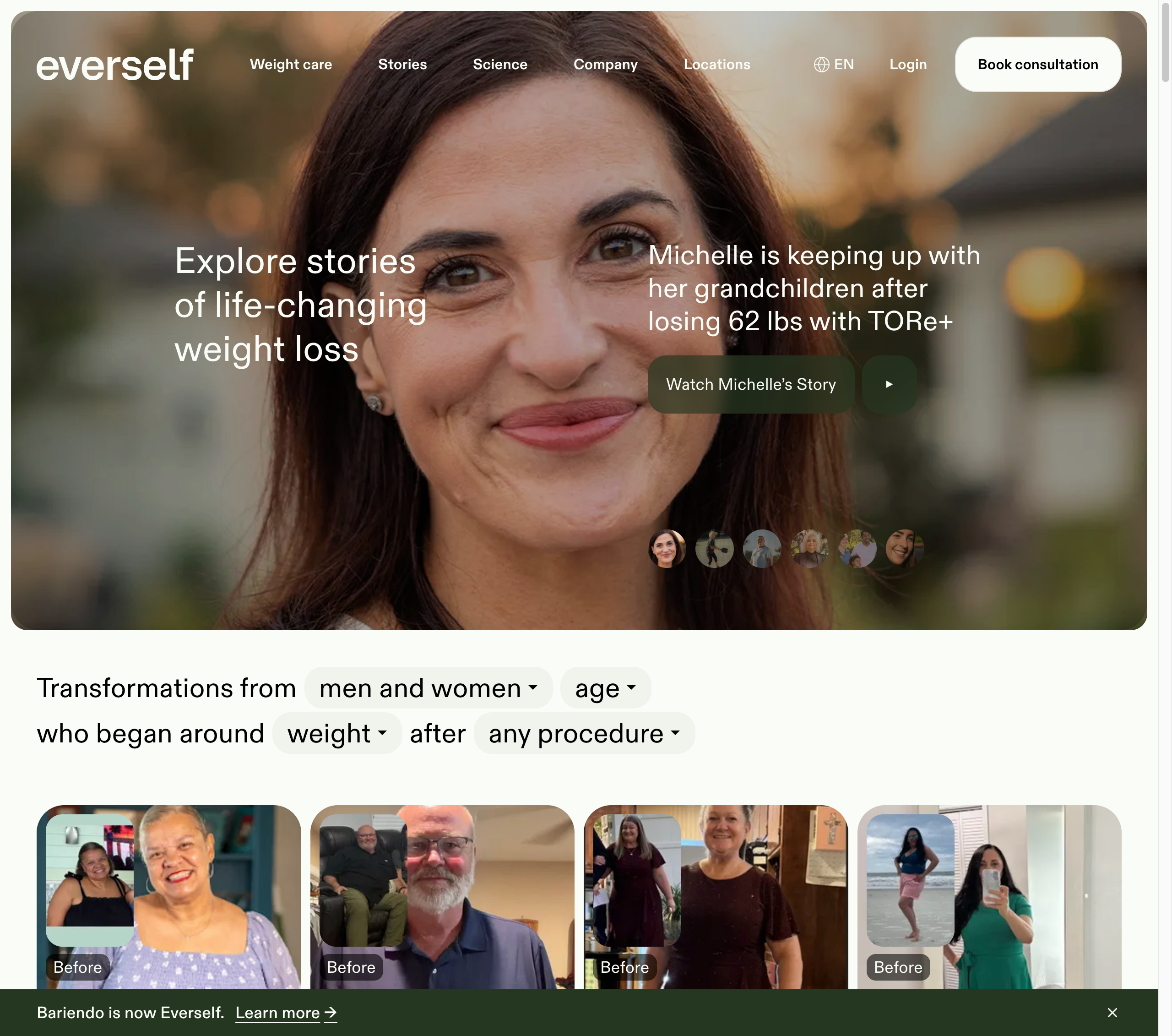 Everself success stories page shown in a laptop browser