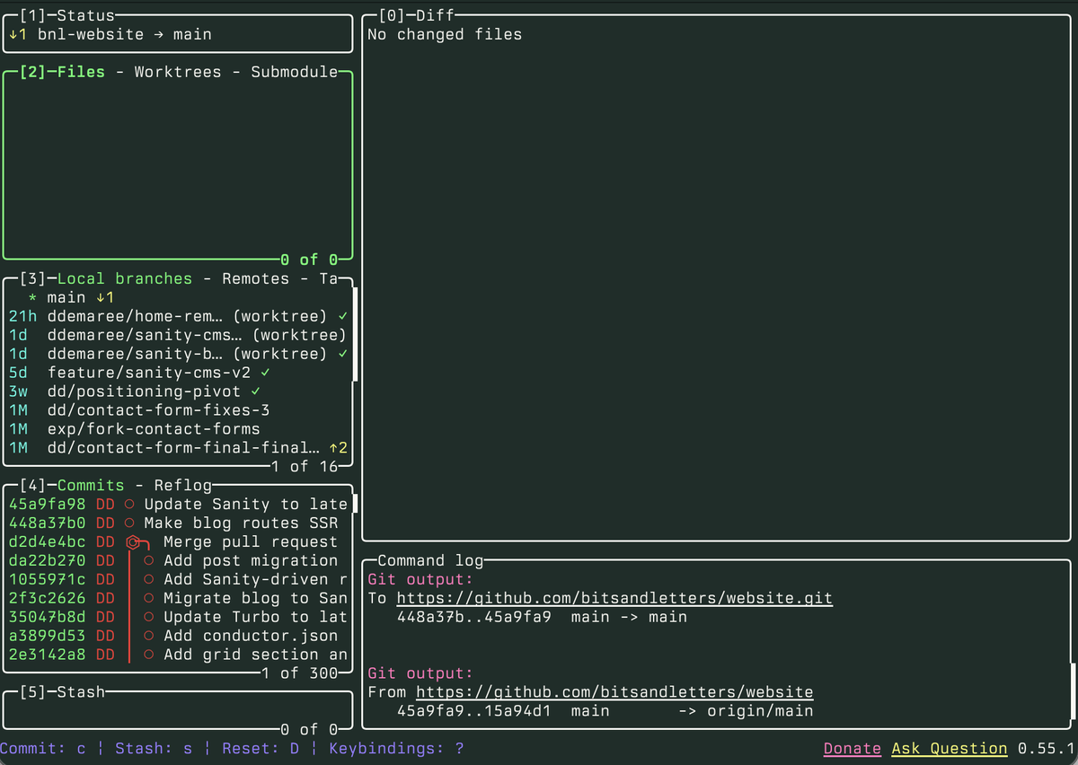 Screenshot of lazygit terminal-based Git client