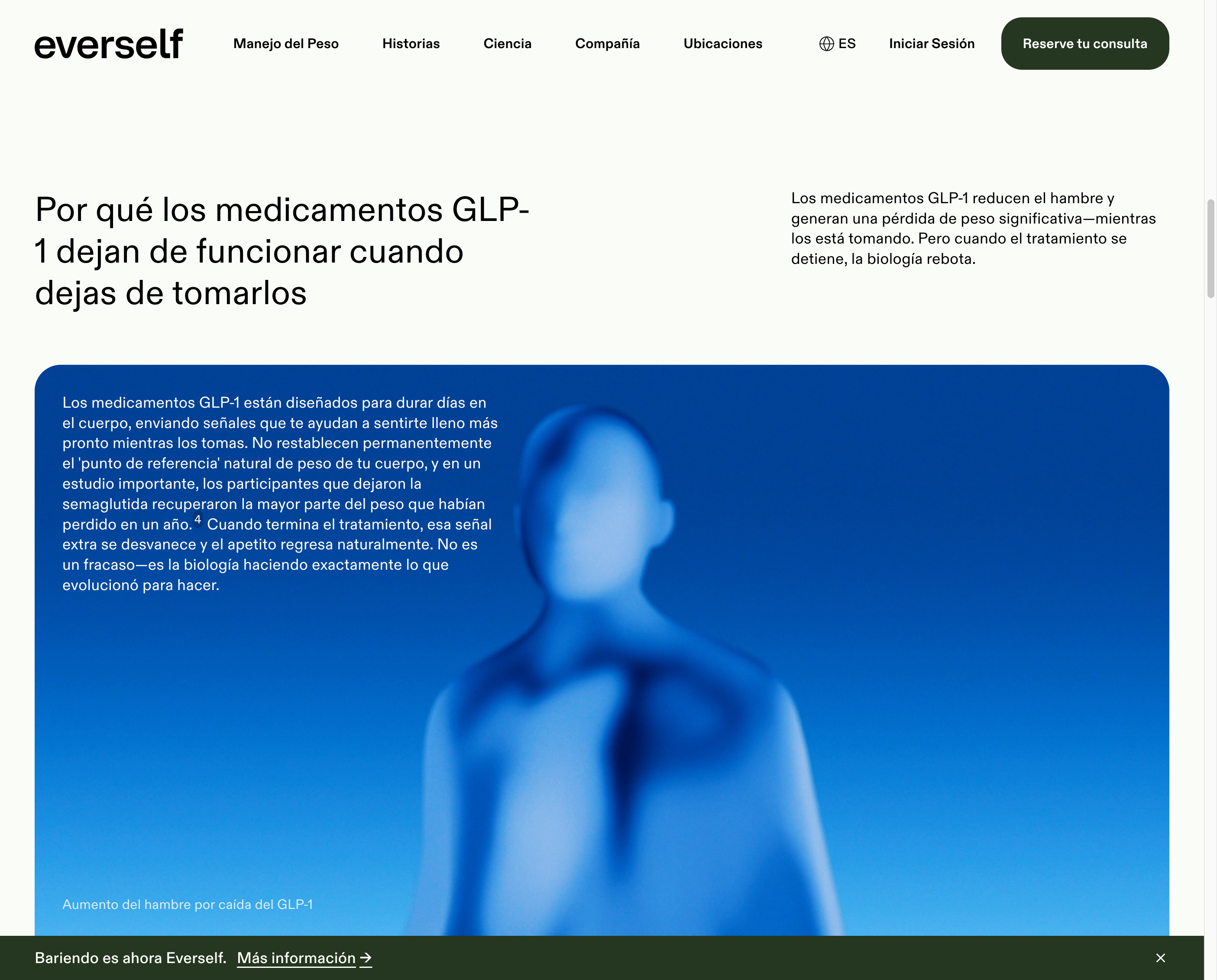 Everself Spanish science page shown in a laptop browser