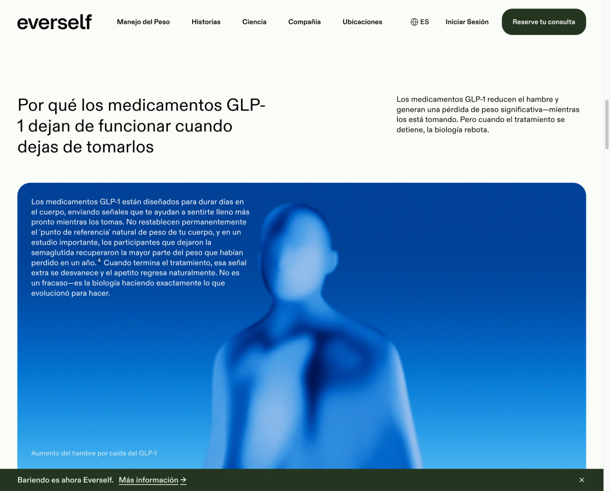 Everself Spanish science page shown in a laptop browser