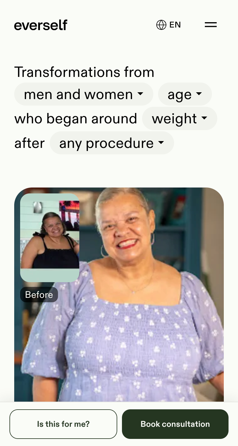 Everself success stories page shown on an iPhone
