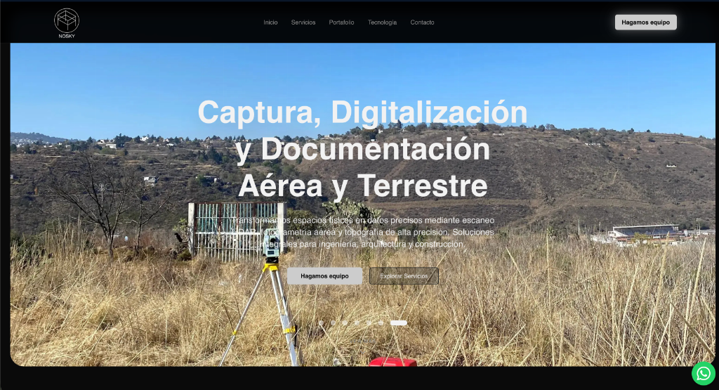 Noskygroup: Corporate website for an engineering firm presenting LiDAR and photogrammetry services for tenders.