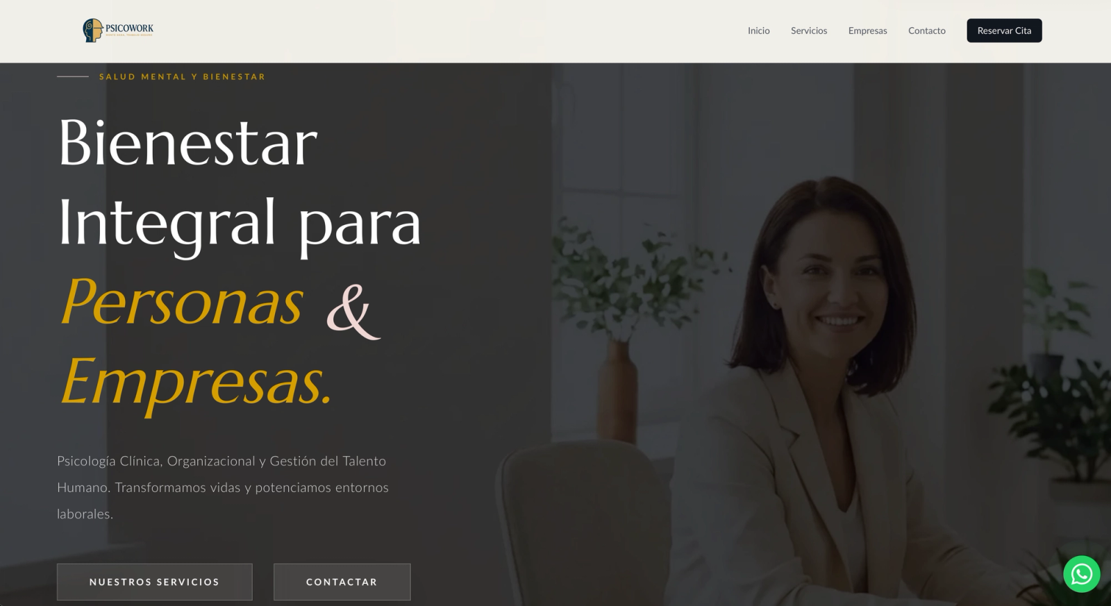 Psicowork: Clinical and organizational psychology portal with direct contact by specialty.
