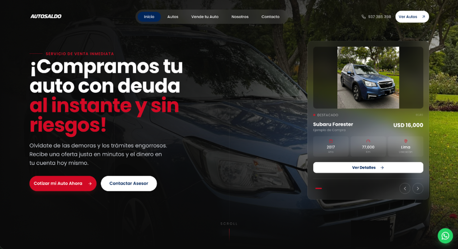 Auto Saldo: Vehicle marketplace with instant filters that connects buyers and sellers on WhatsApp.