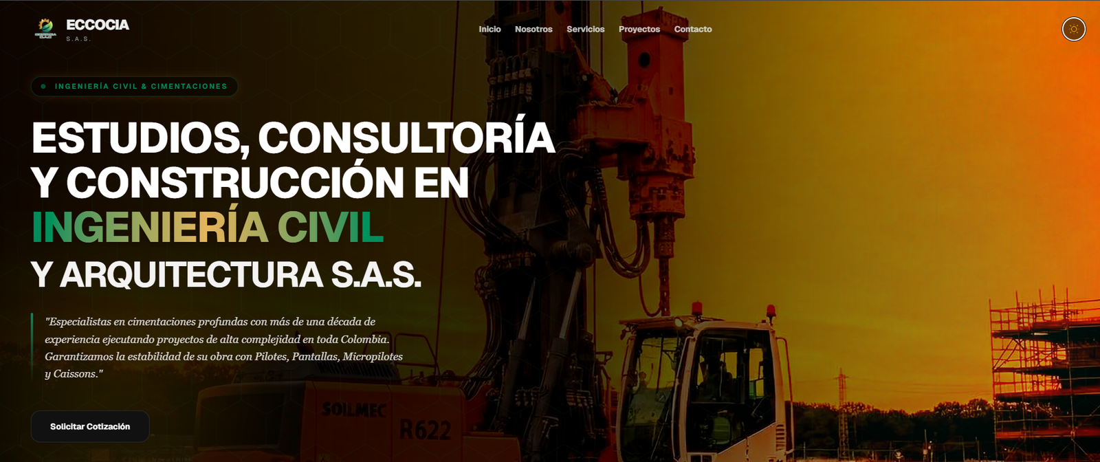 Eccocia: Sitio corporativo e industrial para una firma de pilotes, caissons y micropilotes.
