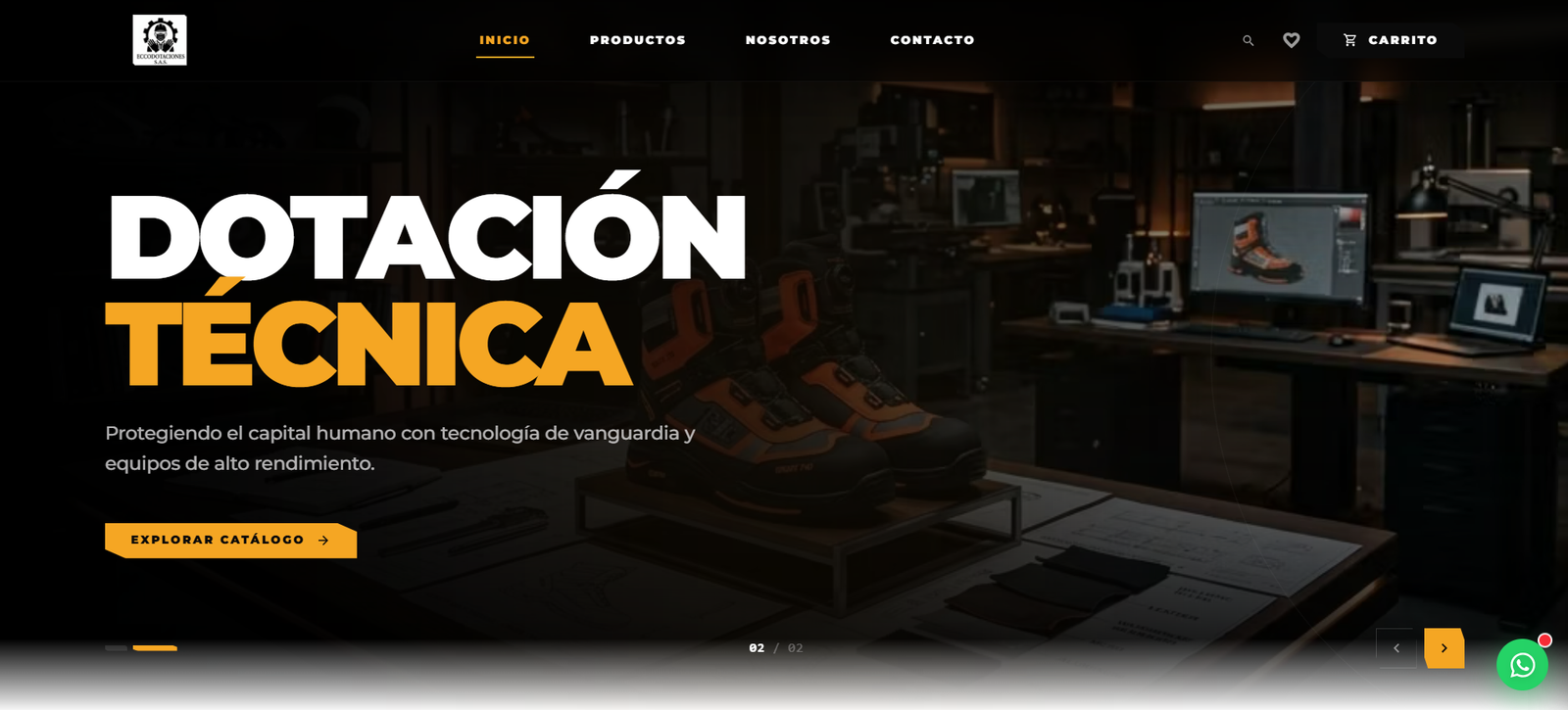 Eccodotaciones: Digital catalog of personal protective equipment organized into five strategic areas.