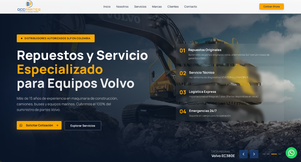 OCC Partes: Parts catalog for Volvo heavy machinery with technical pages indexable by part number.