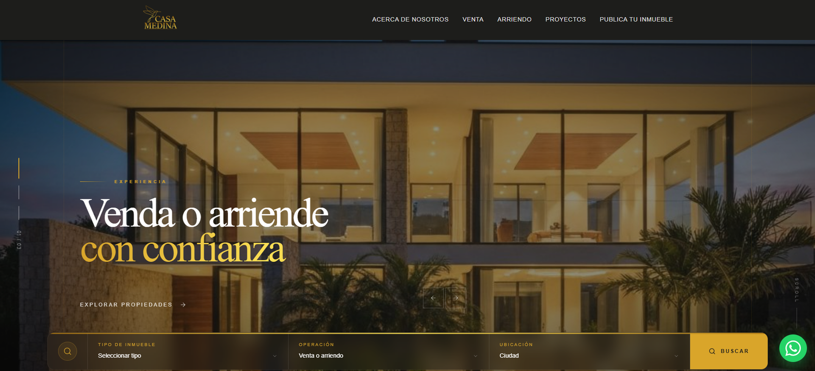 Casa Medina: Premium real estate platform with dynamic search and indexable property pages.