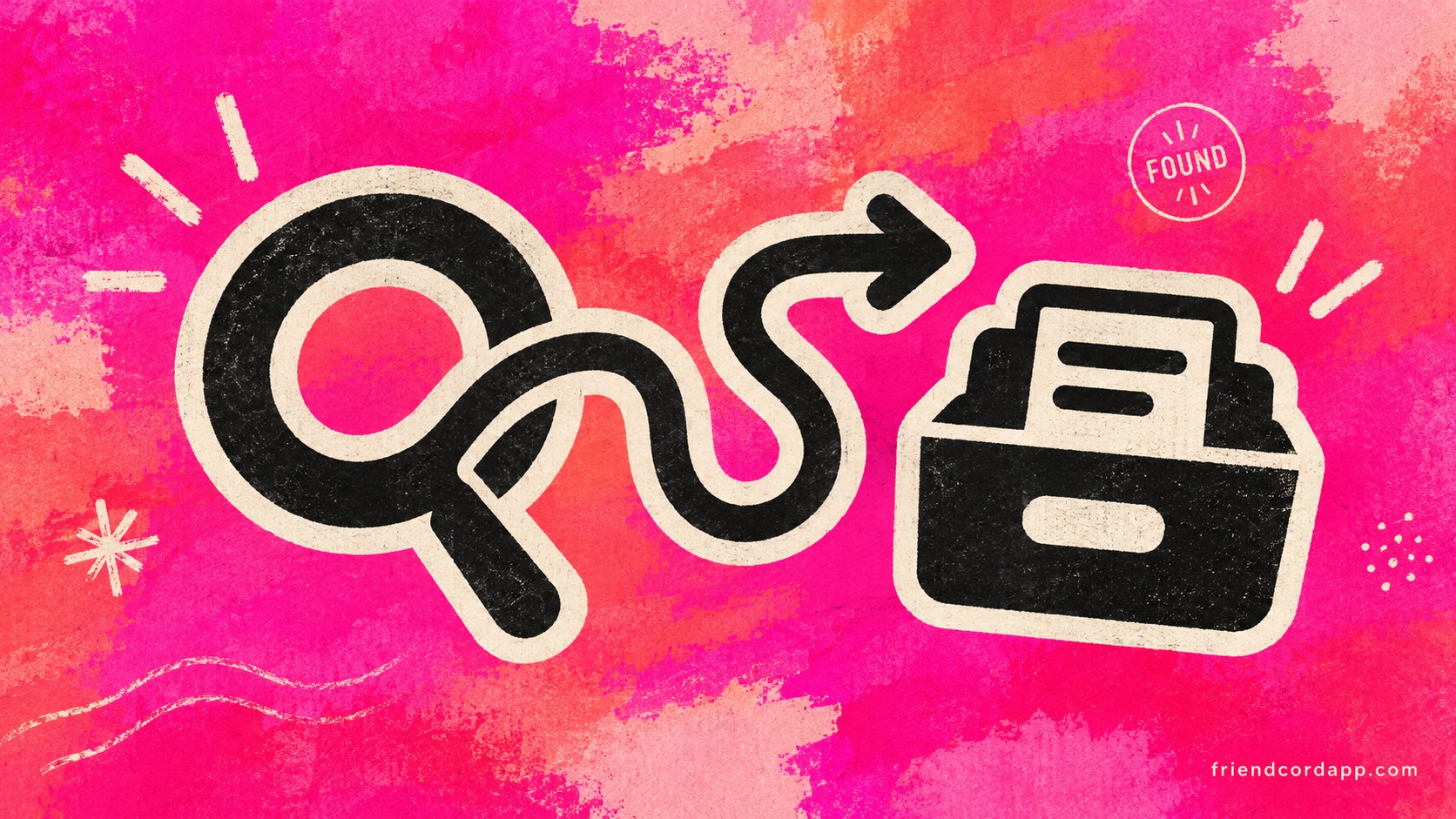 Search disc with filter chips, calendar, arrow, and archive folder