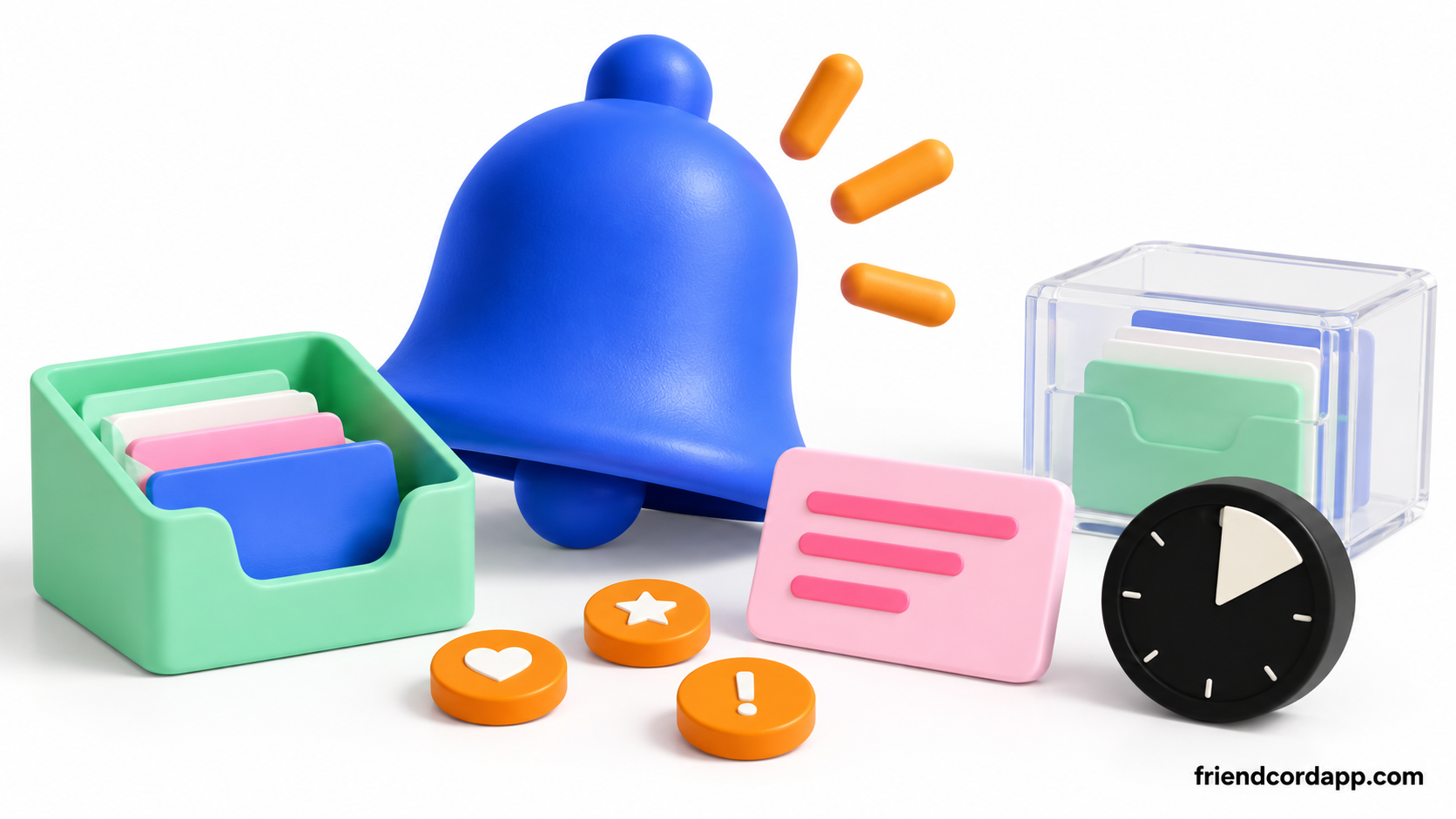 Blue bell with notification cards, archive box, and timer