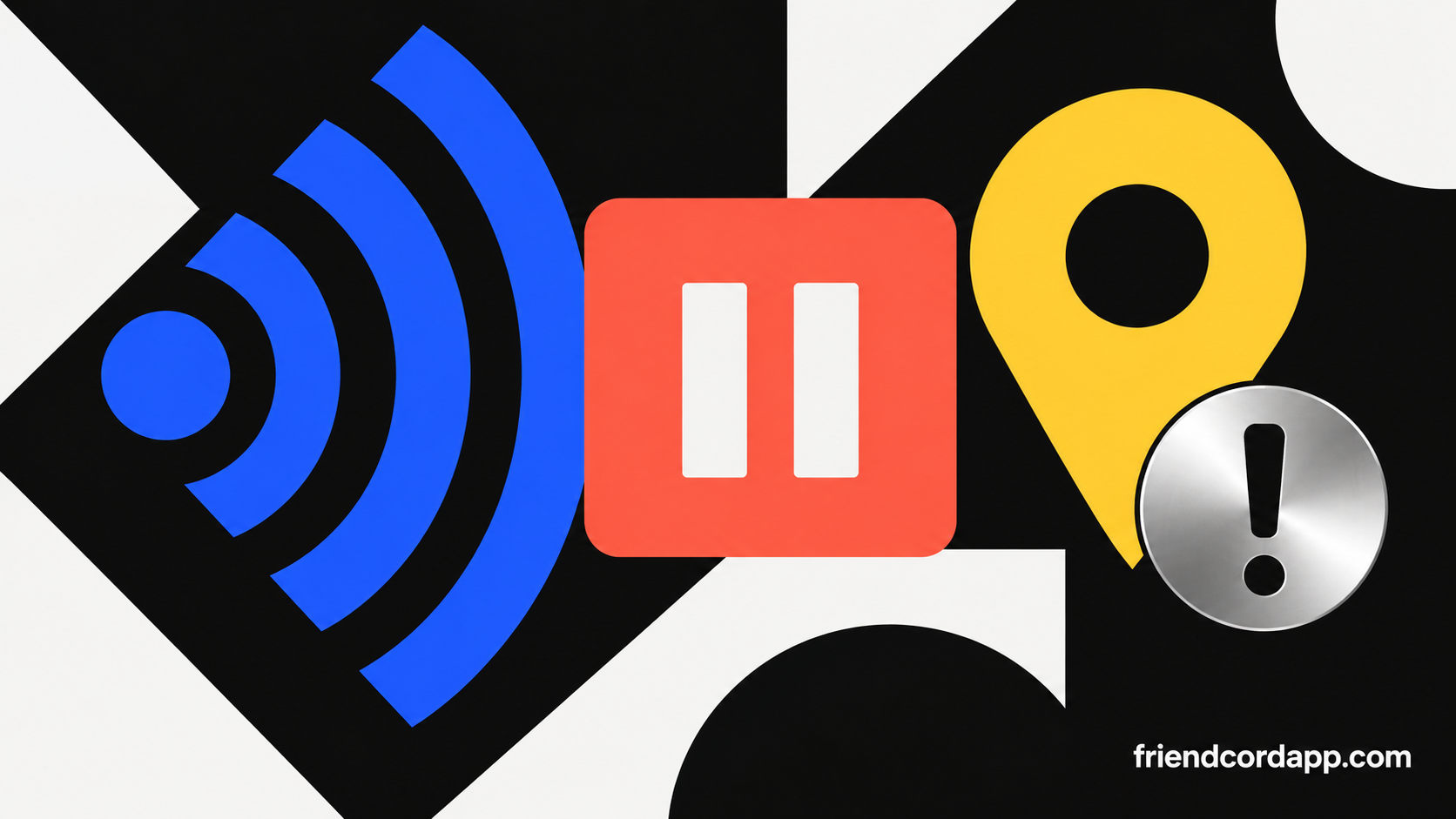 Abstract broadcast signal, pause symbol, and alert marker
