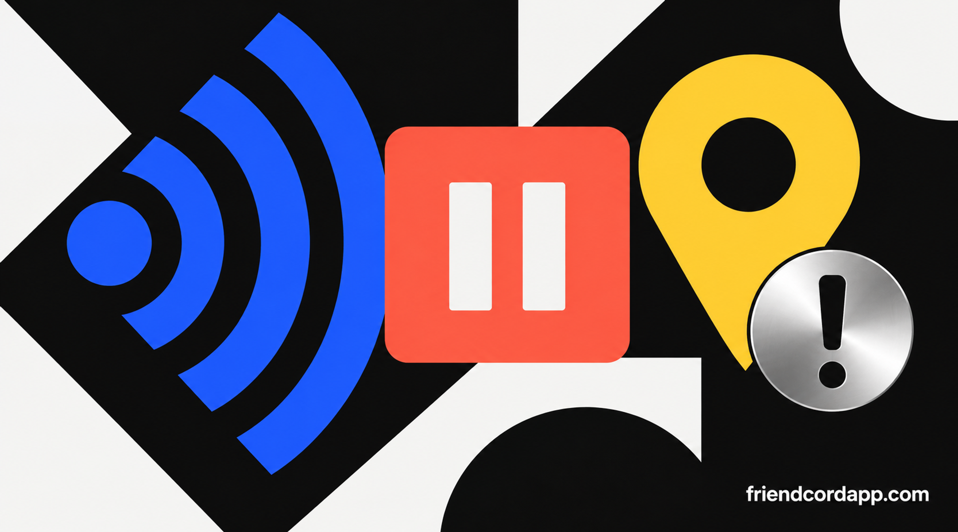 Abstract broadcast signal, pause symbol, and alert marker