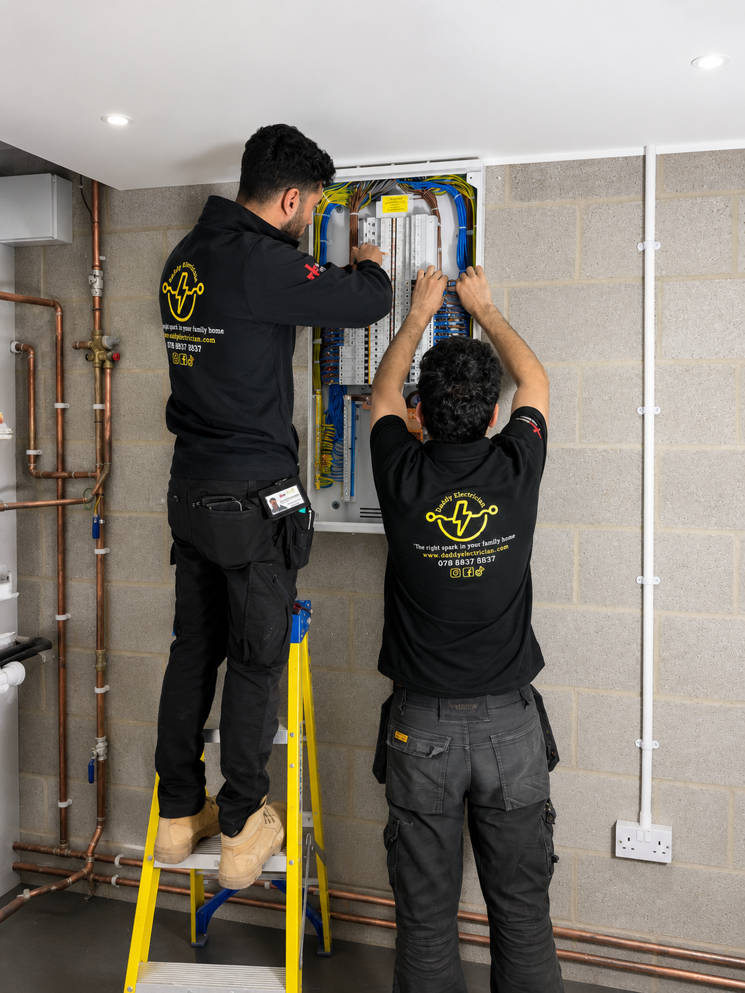 Professional qualified electrician carrying out electrical work in London