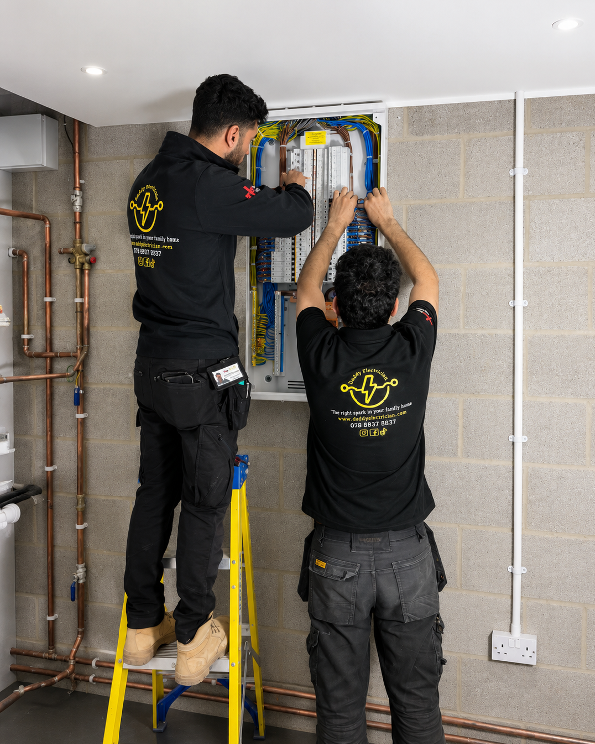 Professional qualified electrician carrying out electrical work in London