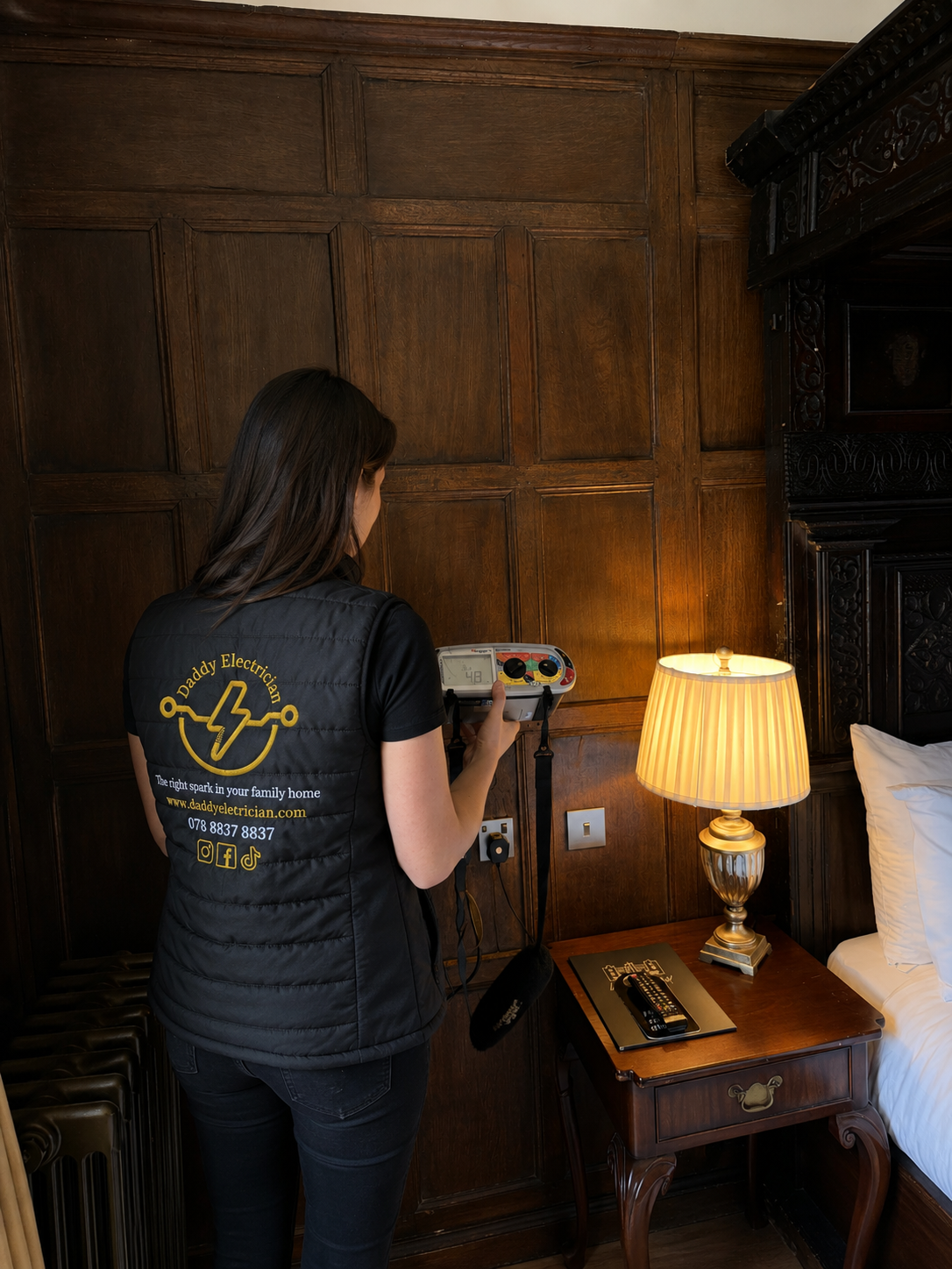 Professional qualified electrician carrying out electrical work in London