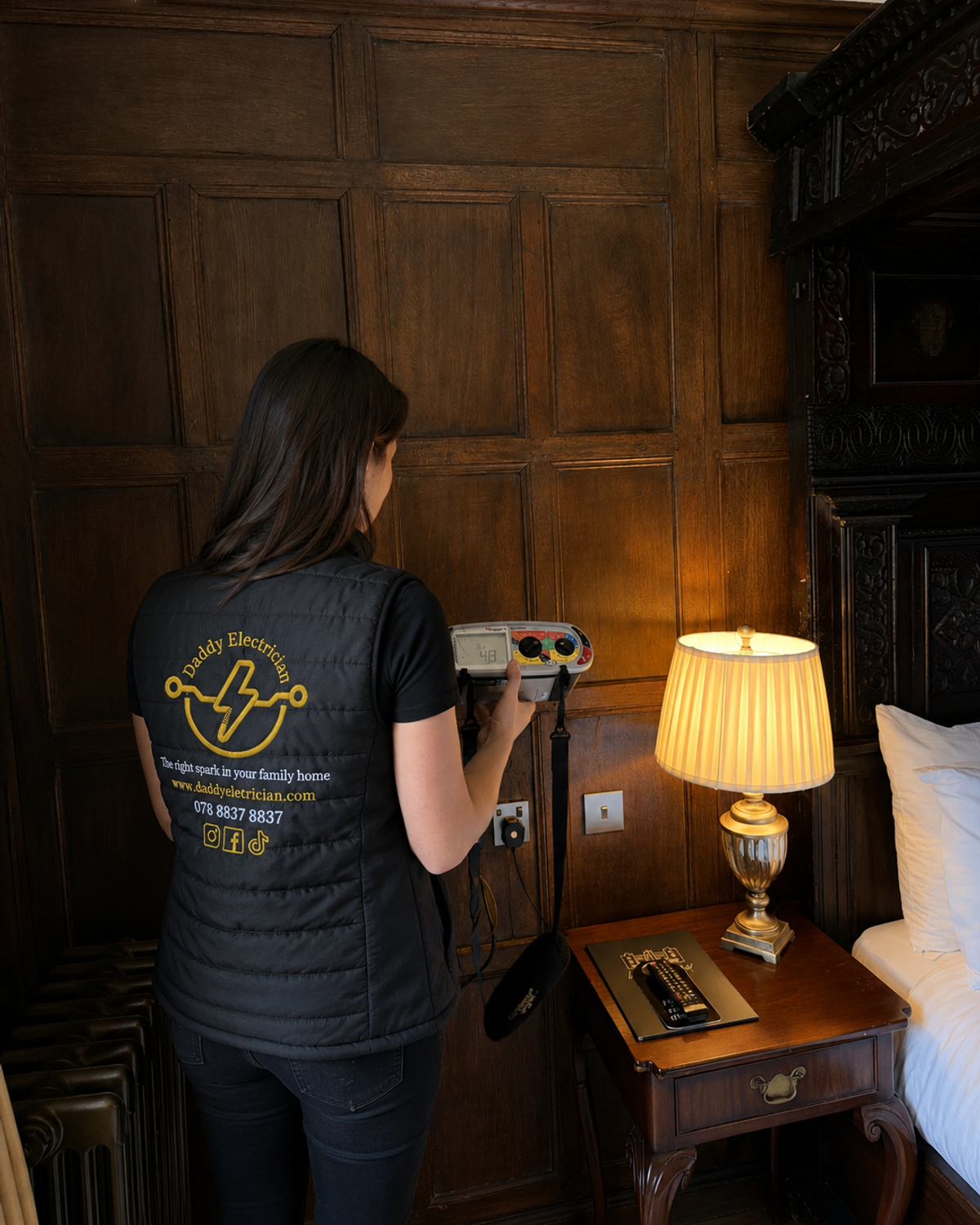 Professional qualified electrician carrying out electrical work in London