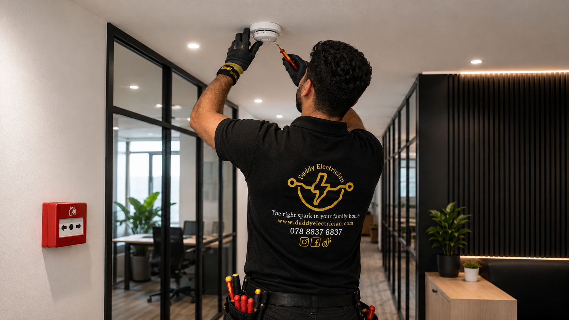 Professional qualified electrician carrying out electrical work in London