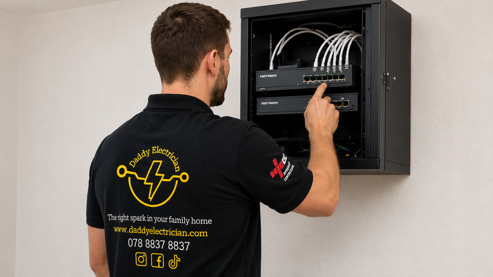 Professional qualified electrician carrying out electrical work in London