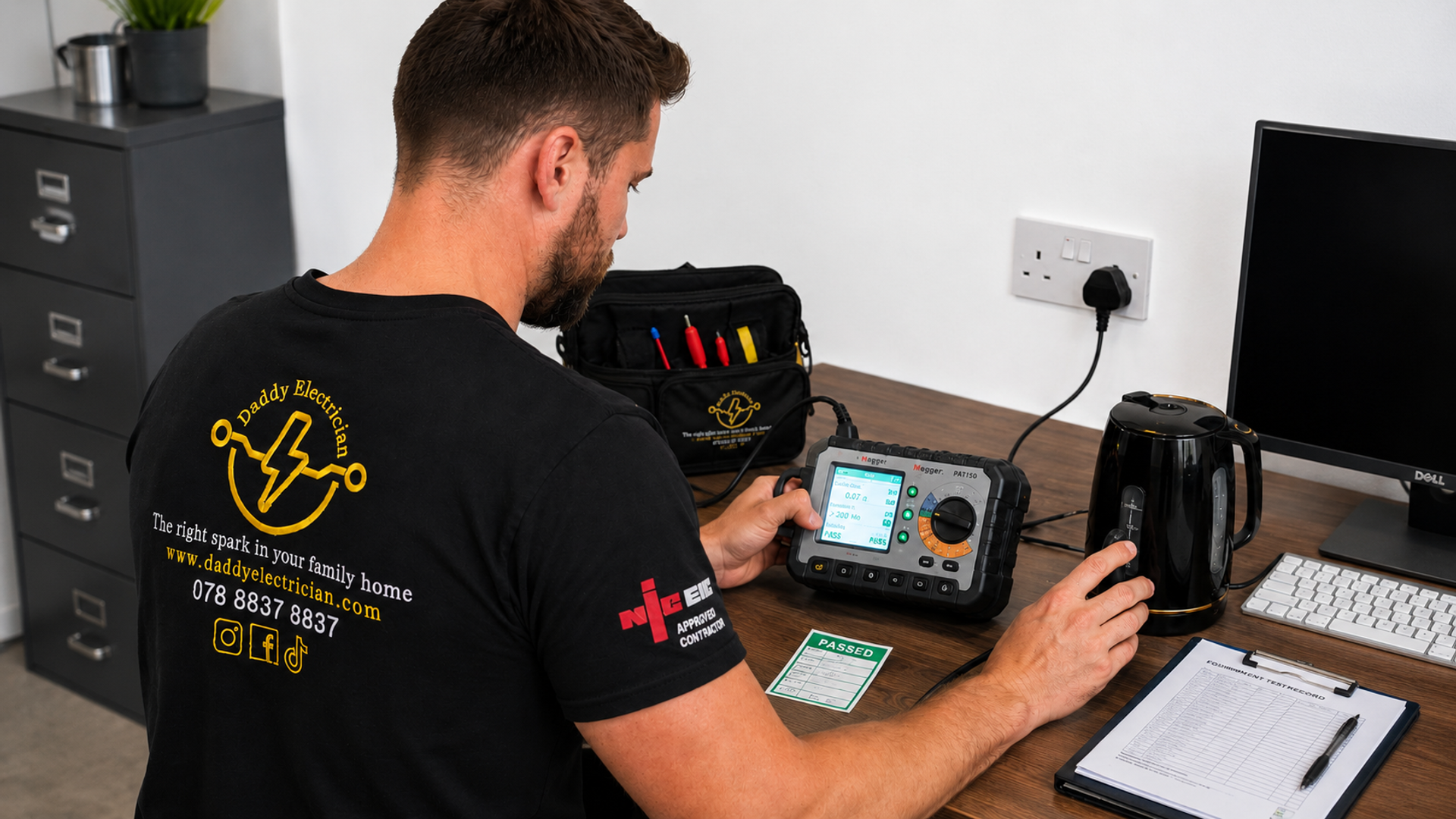 Professional qualified electrician carrying out electrical work in London