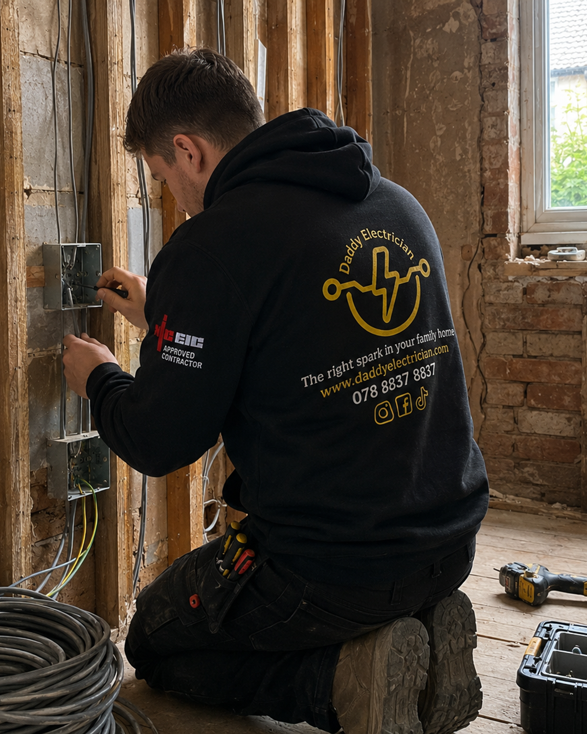 Professional qualified electrician carrying out electrical work in London